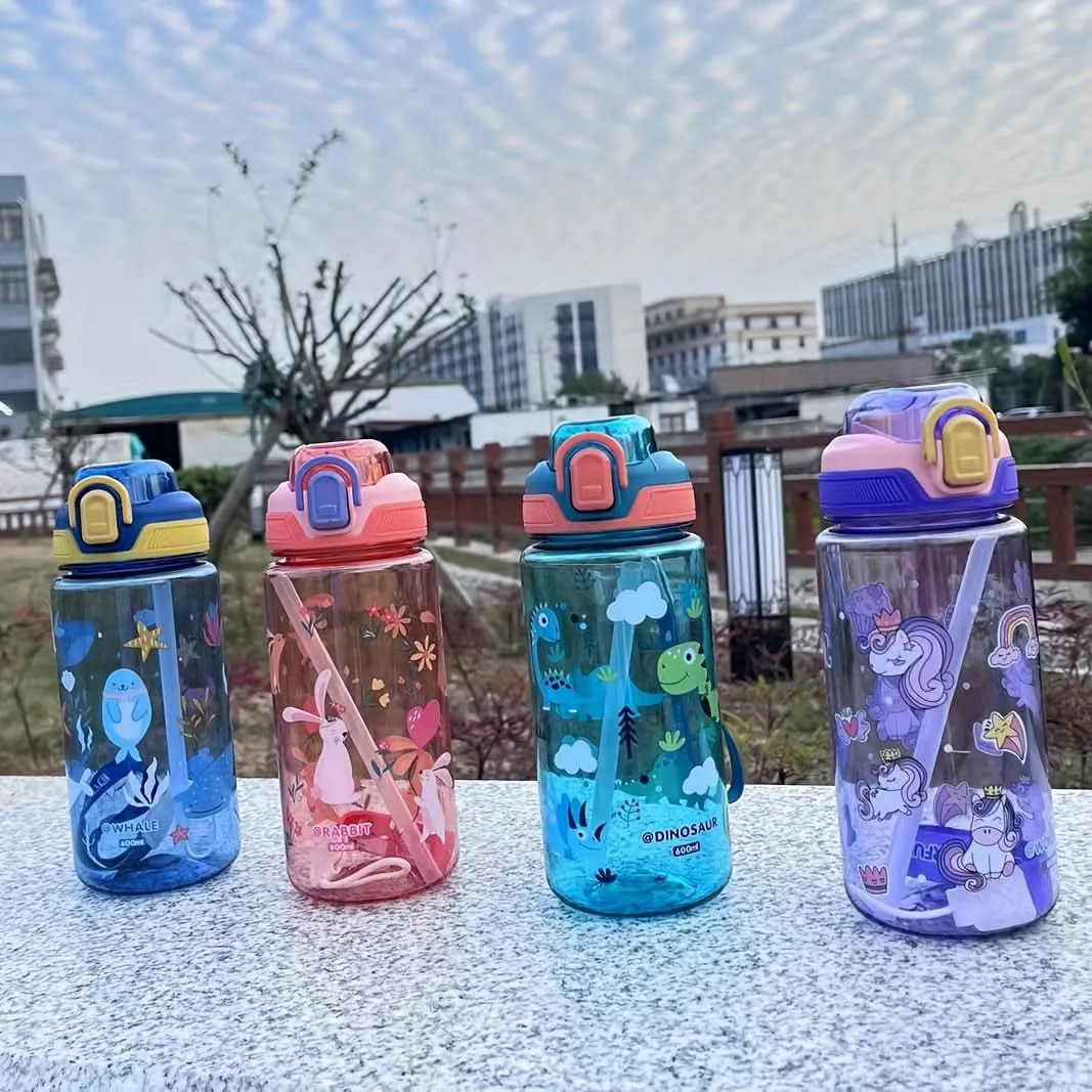 600ml Kids' Cartoon Sports Water Bottle – BPA-Free