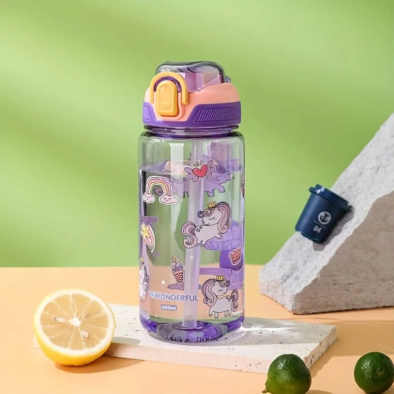 600ml Kids' Cartoon Sports Water Bottle – BPA-Free