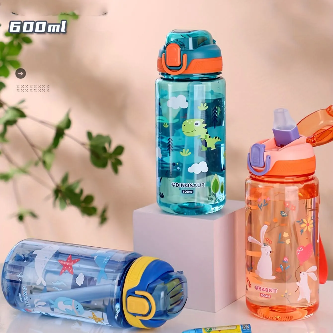 600ml Kids' Cartoon Sports Water Bottle – BPA-Free