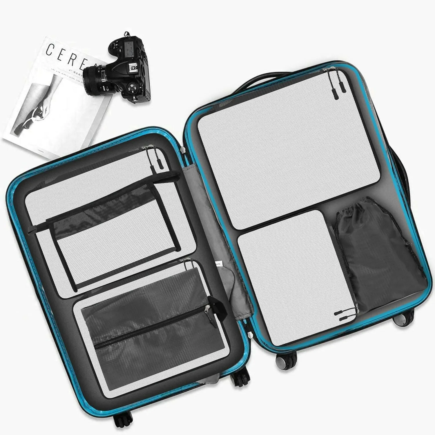 7-in-1 Travel Packing Cubes Set with Laundry, Shoe & Cosmetic Pouches (Grey)