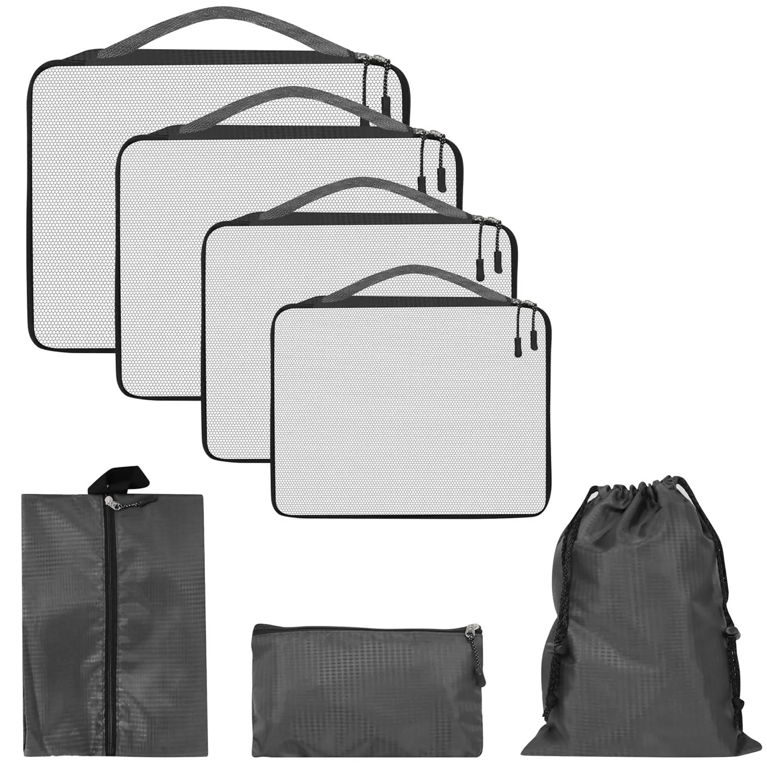 7-in-1 Travel Packing Cubes Set with Laundry, Shoe & Cosmetic Pouches (Grey)