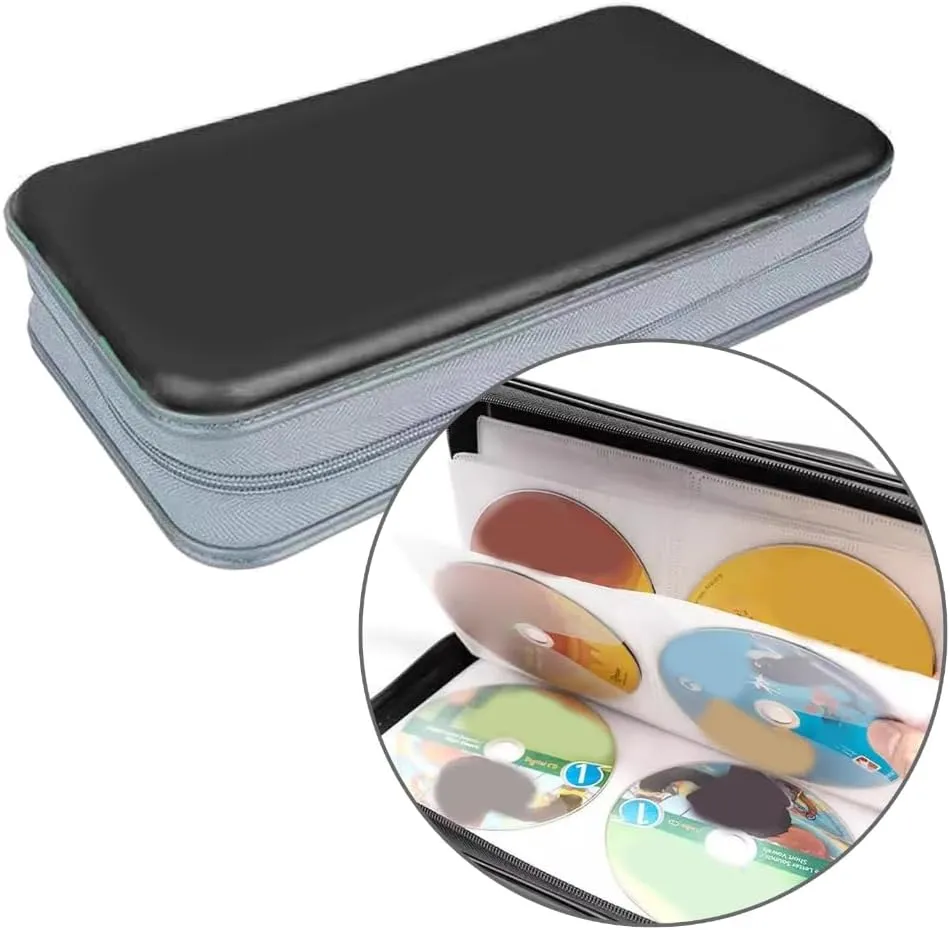80-Slot Storage Handbag Disc Box Dusproof Protections Sleeve Case Storage Solution for Travel Use, Black, Bag Organiser