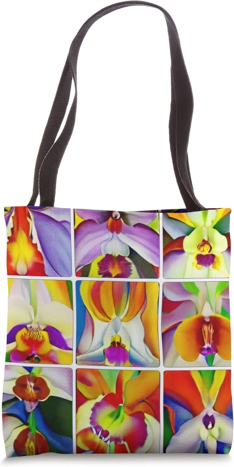 9 Colorful Modern Art Oil Paintings of Orchid (3x3 Grid) Tote Bag