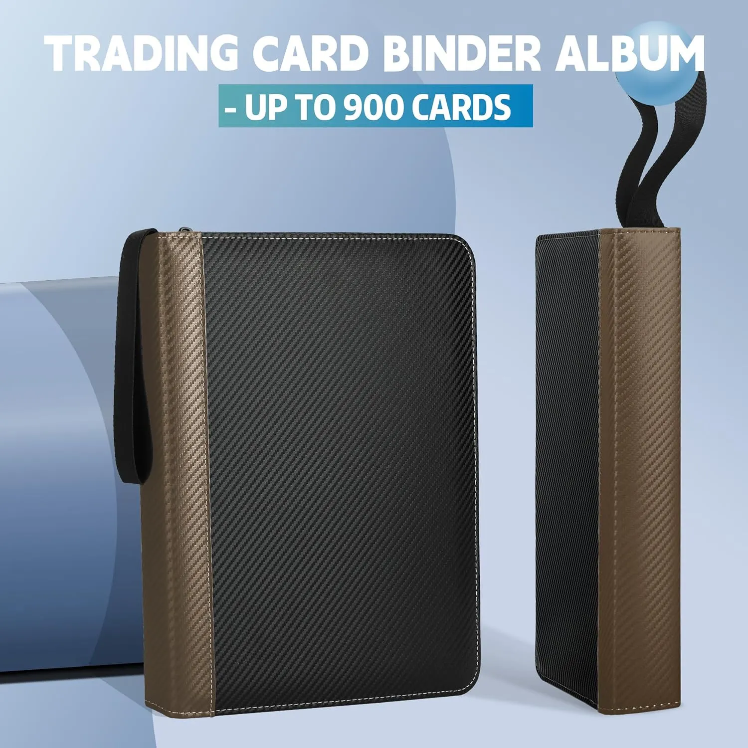9 Pockets Trading Card Binder with Sleeves Card Organizer, 900 Double Sided Pocket PU Card Collection Binder, Baseball Binder,for Sports Card, MTG, TCG Yugioh Card (Brown)