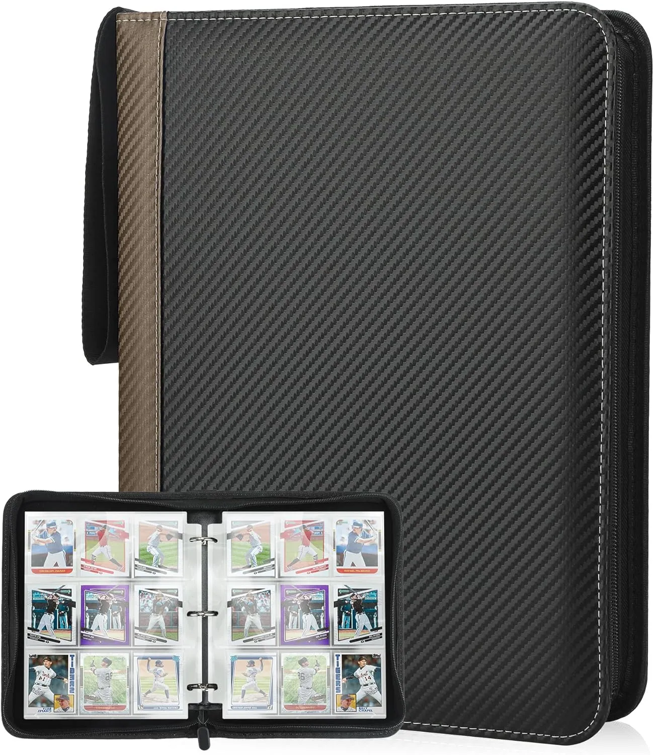9 Pockets Trading Card Binder with Sleeves Card Organizer, 900 Double Sided Pocket PU Card Collection Binder, Baseball Binder,for Sports Card, MTG, TCG Yugioh Card (Brown)