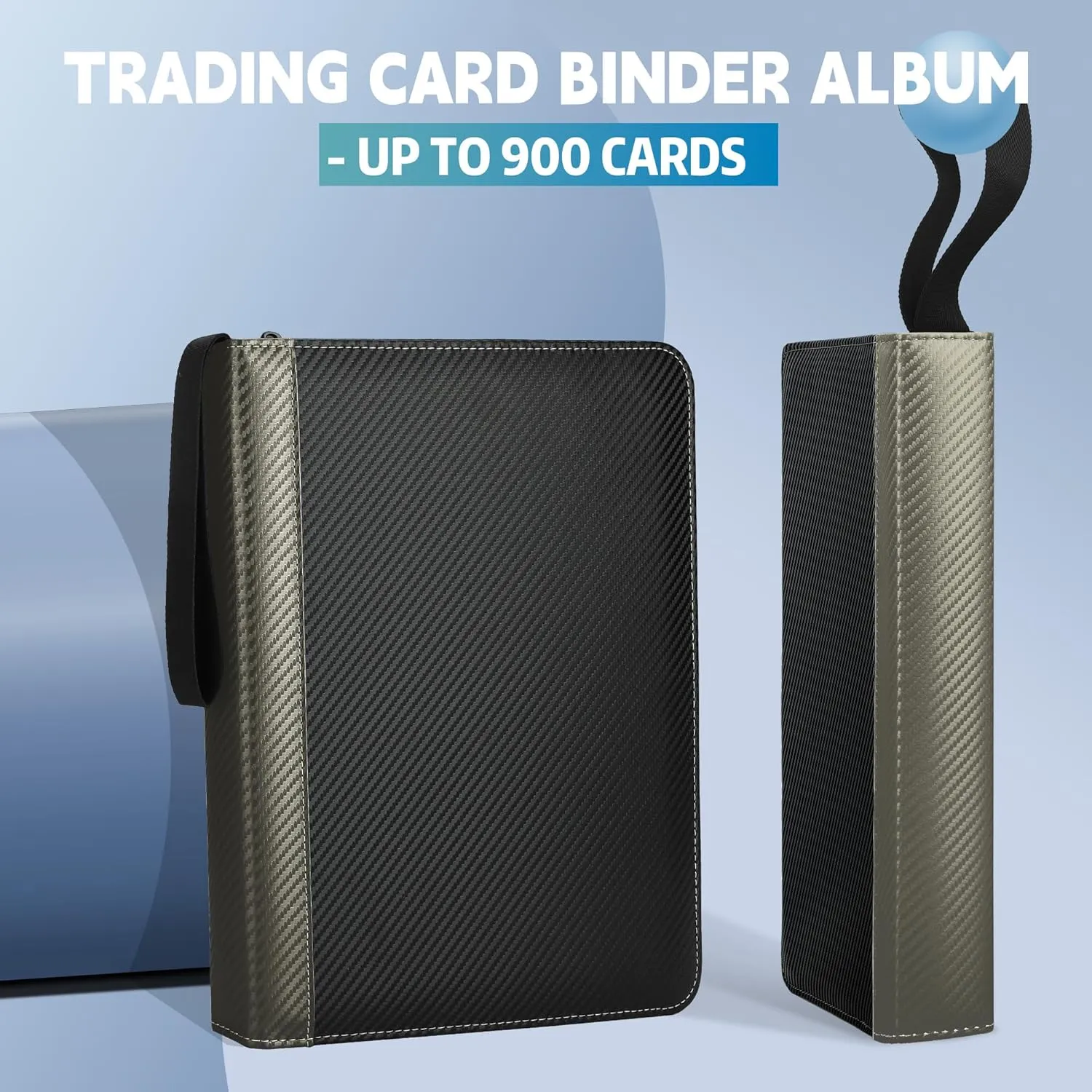 9 Pockets Trading Card Binder with Sleeves Card Organizer, 900 Double Sided Pocket PU Card Collection Binder, Baseball Binder,for Sports Card, MTG, TCG Yugioh Card (Gray)