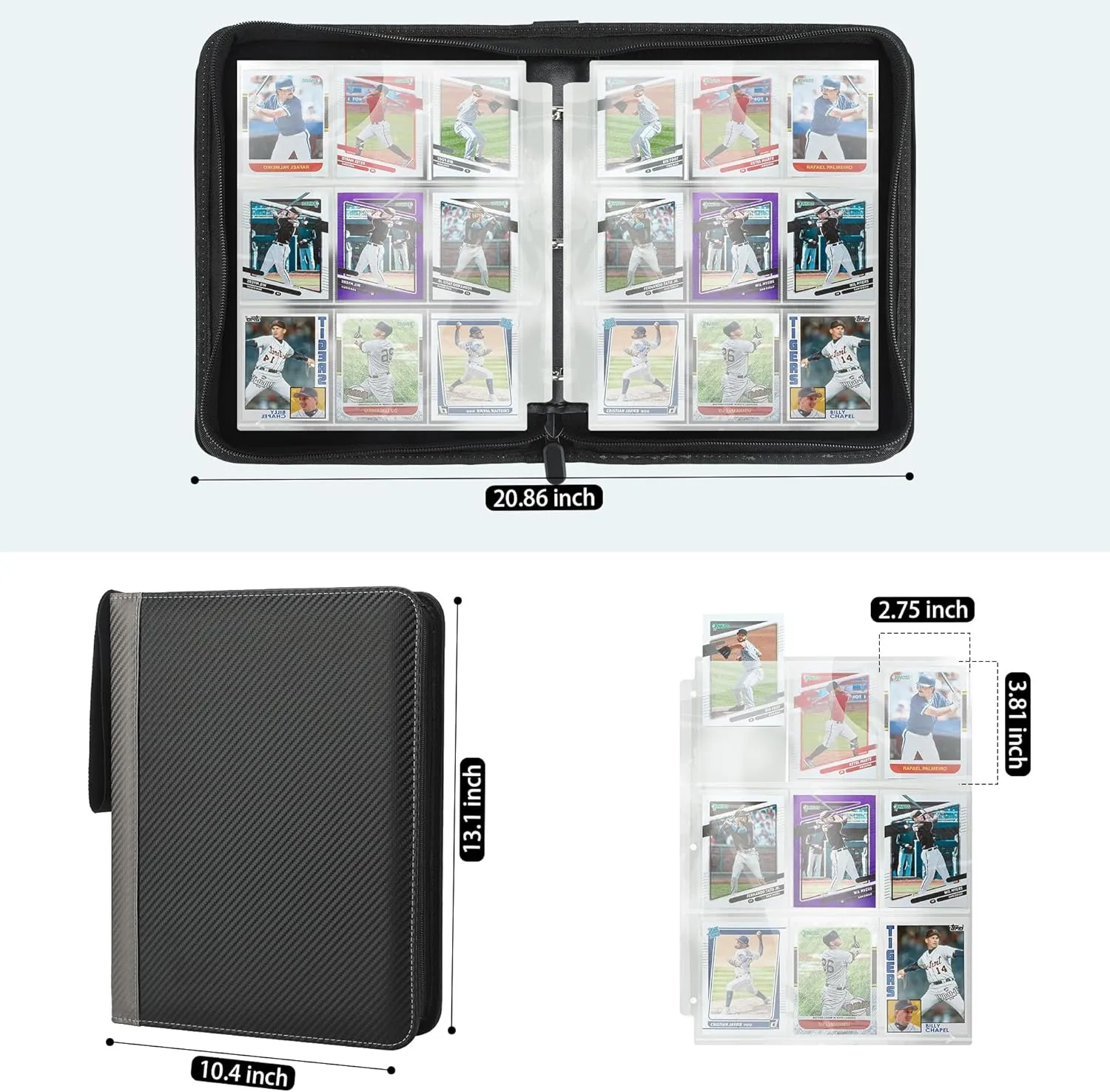 9 Pockets Trading Card Binder with Sleeves Card Organizer, 900 Double Sided Pocket PU Card Collection Binder, Baseball Binder,for Sports Card, MTG, TCG Yugioh Card (Gray)