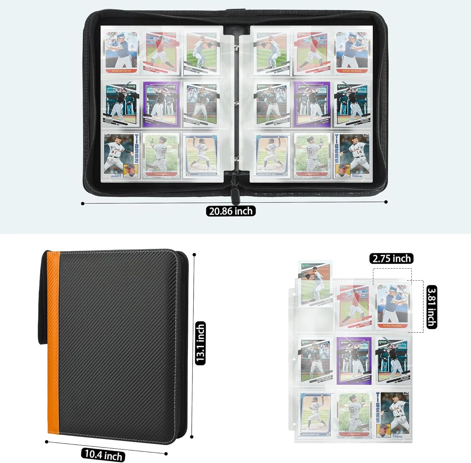9 Pockets Trading Card Binder with Sleeves Card Organizer, 900 Double Sided Pocket PU Card Collection Binder, Baseball Binder,for Sports Card, MTG, TCG Yugioh Card (Orange)