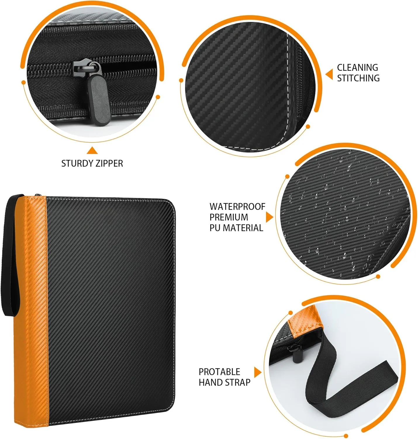 9 Pockets Trading Card Binder with Sleeves Card Organizer, 900 Double Sided Pocket PU Card Collection Binder, Baseball Binder,for Sports Card, MTG, TCG Yugioh Card (Orange)