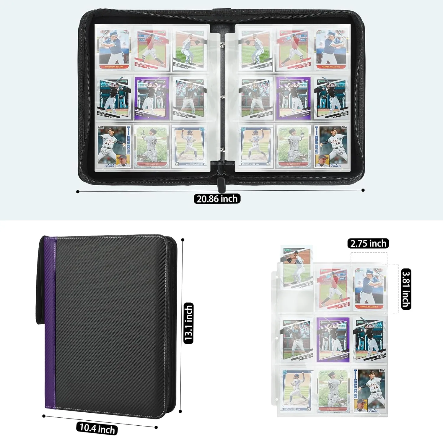 9 Pockets Trading Card Binder with Sleeves Card Organizer, 900 Double Sided Pocket PU Card Collection Binder, Baseball Binder,for Sports Card, MTG, TCG Yugioh Card (Purple)