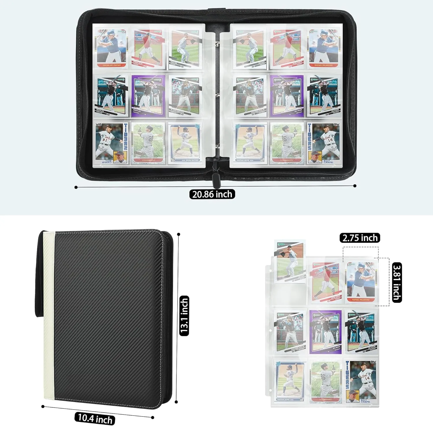 9 Pockets Trading Card Binder with Sleeves Card Organizer, 900 Double Sided Pocket PU Card Collection Binder, Baseball Binder,for Sports Card, MTG, TCG Yugioh Card (White)