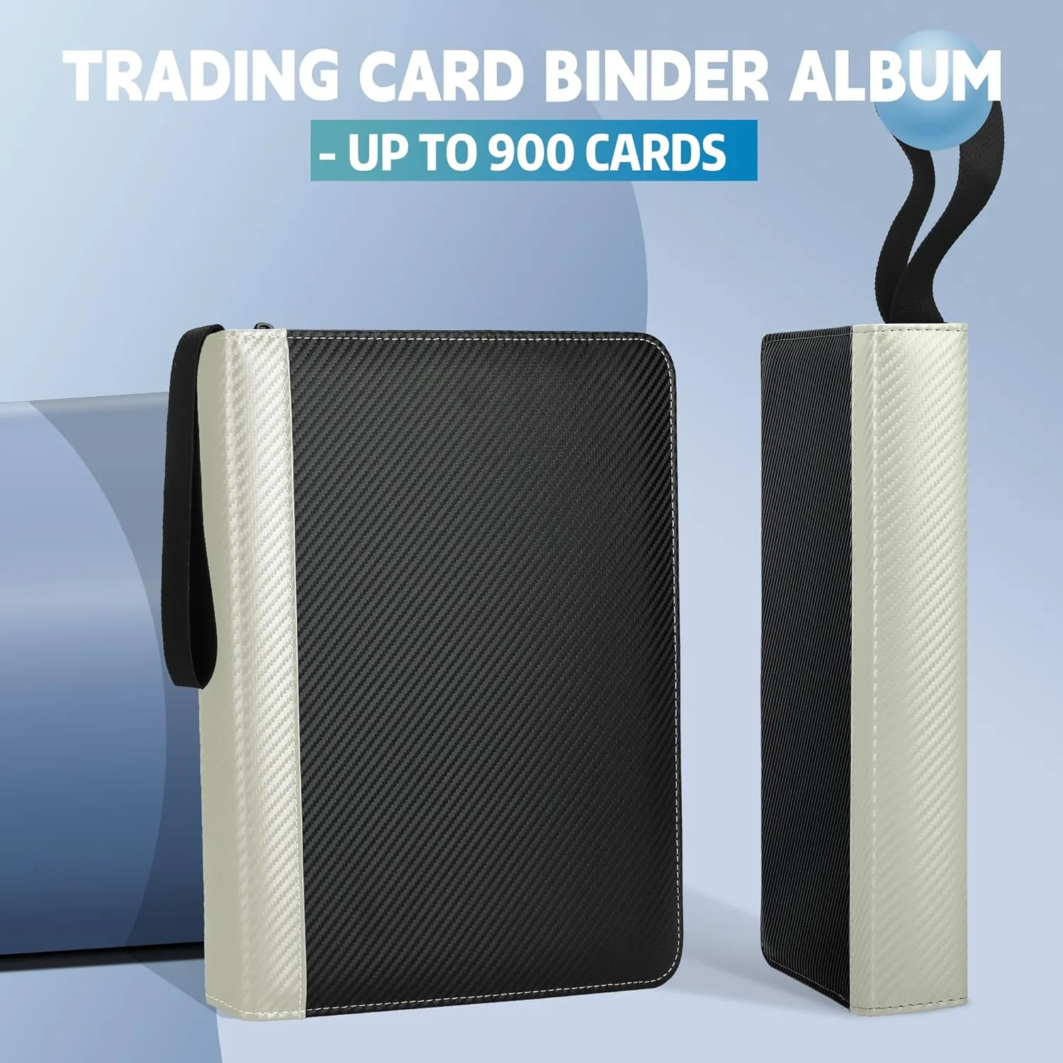 9 Pockets Trading Card Binder with Sleeves Card Organizer, 900 Double Sided Pocket PU Card Collection Binder, Baseball Binder,for Sports Card, MTG, TCG Yugioh Card (White)