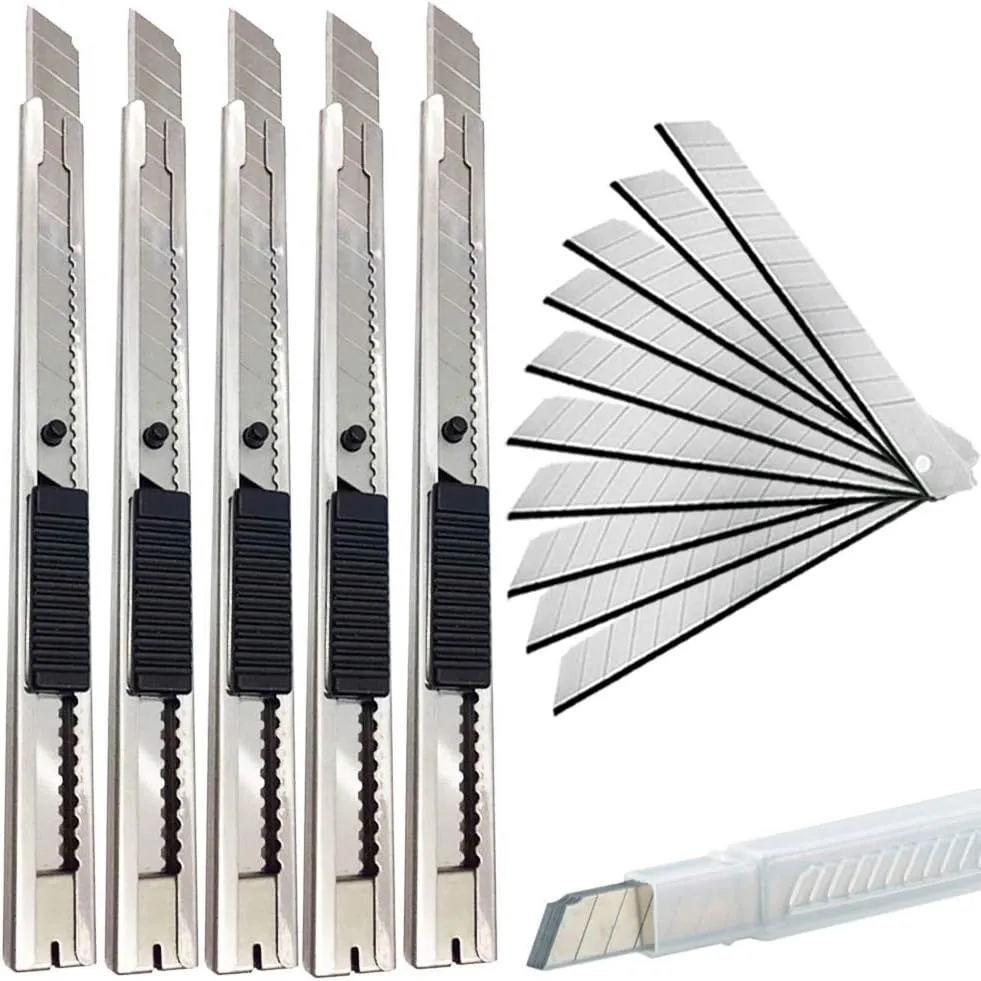9mm Snap Off Utility Knife 5 Pack High Hardness Retractable Box Cutters with Snap Off Blades,Art Craft Hobby Cutter 9mm Knife for Home Office Workstation