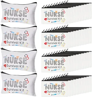 Abbylike 50 Pieces Nurse Gift Bag Survival Kit Makeup Bags Canvas Multi Purpose Zipper Pouch Funny Travel Bag for Birthday Nurse Week Practitioner Gifts for Women, 7.09 x 4.33 Inch(White)