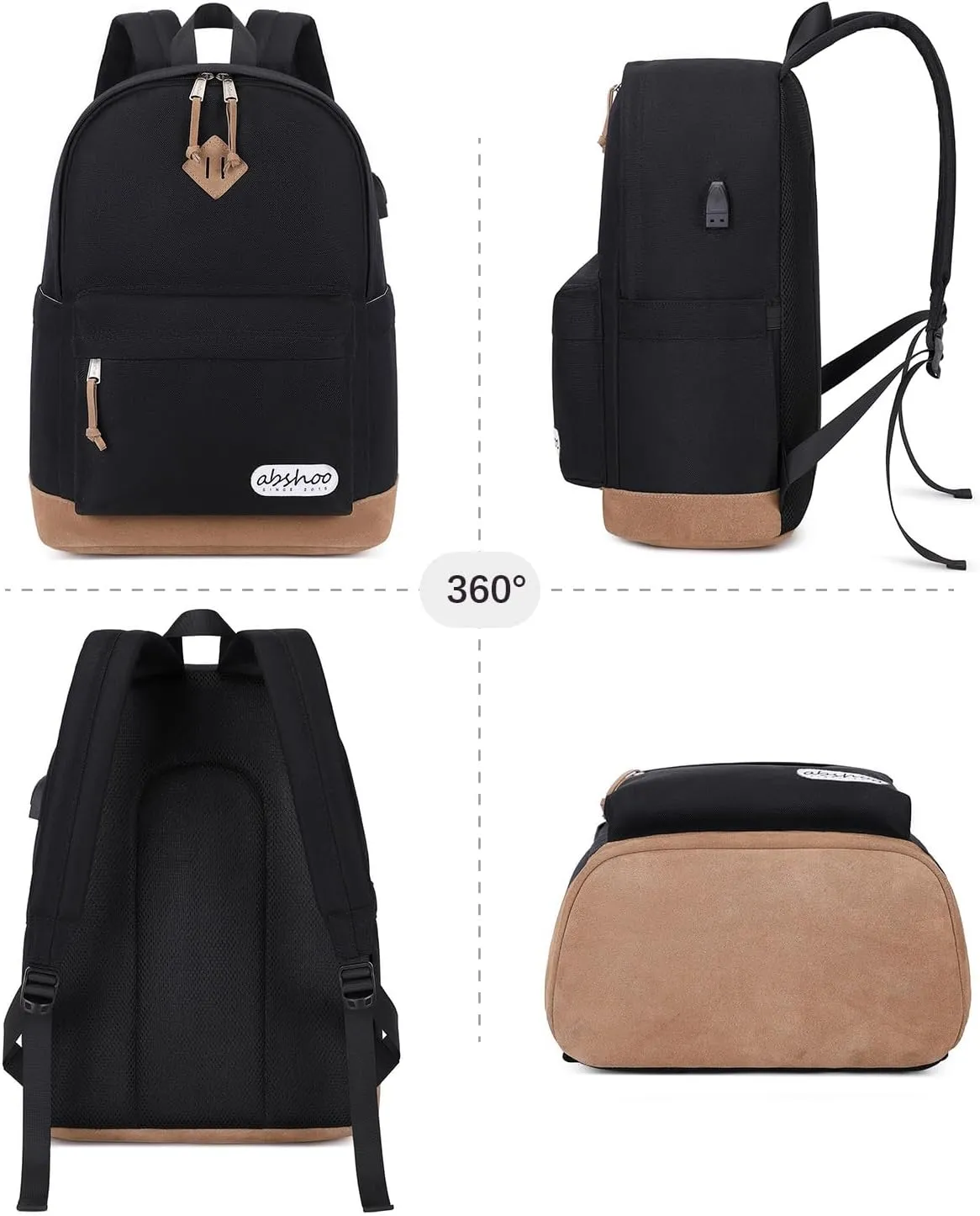 abshoo Plain Big Student Backpack For School Men Middle High School Backpacks Teen Boys Bookbag Travel Daypack (Black)