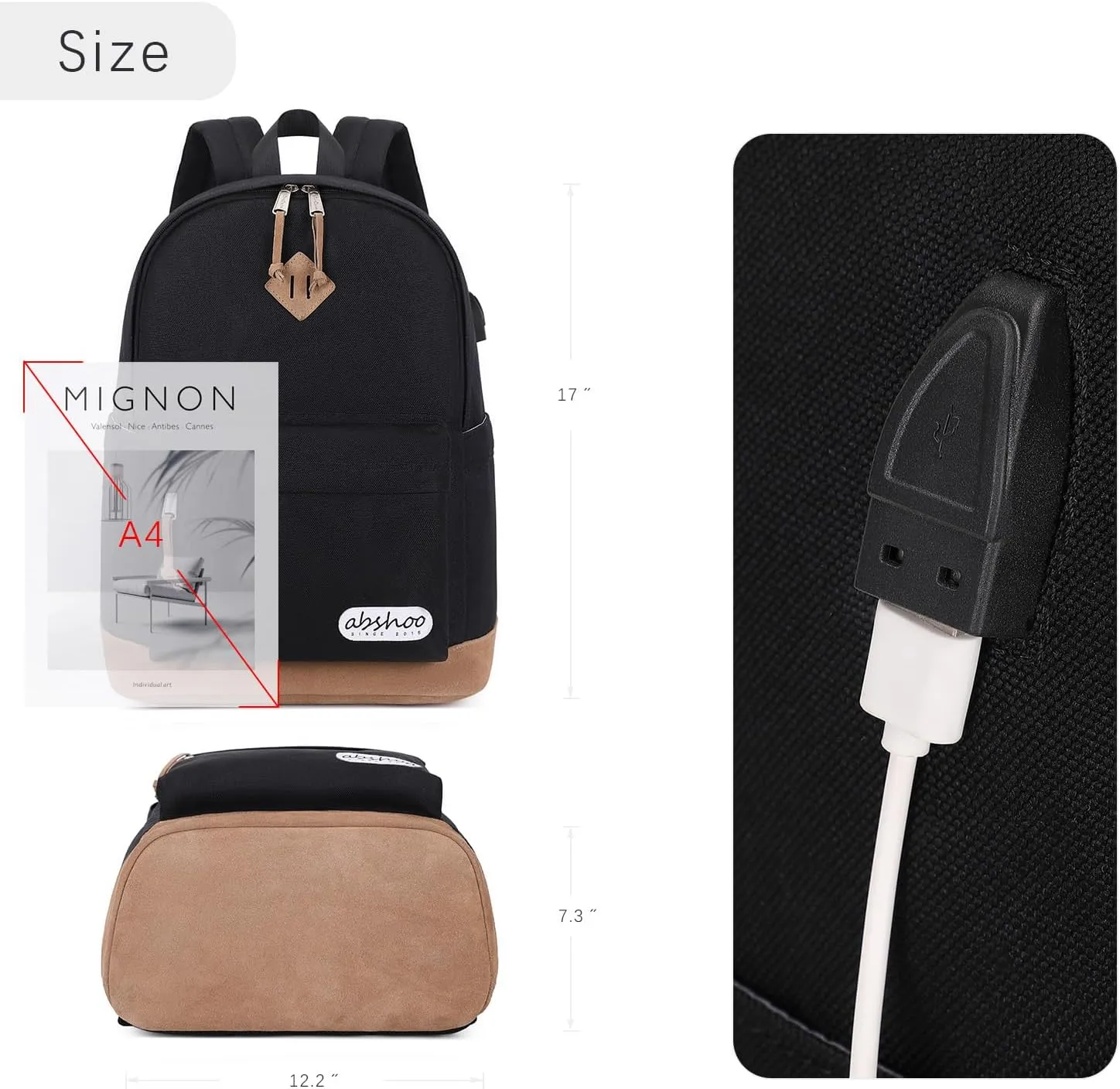 abshoo Plain Big Student Backpack For School Men Middle High School Backpacks Teen Boys Bookbag Travel Daypack (Black)