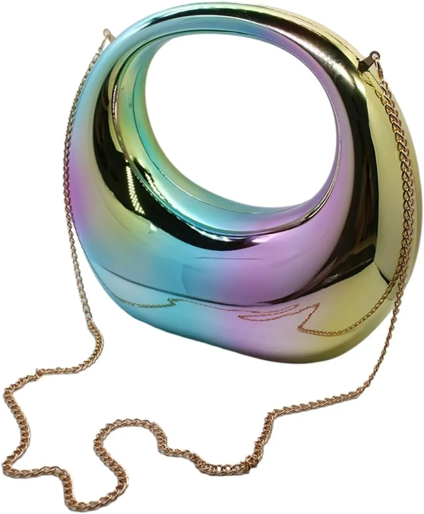 Acrylic Evening Clutch Purse Top-handle Moon Hobo Bag, Elegant Marble Handbag for Wedding Cocktail Party