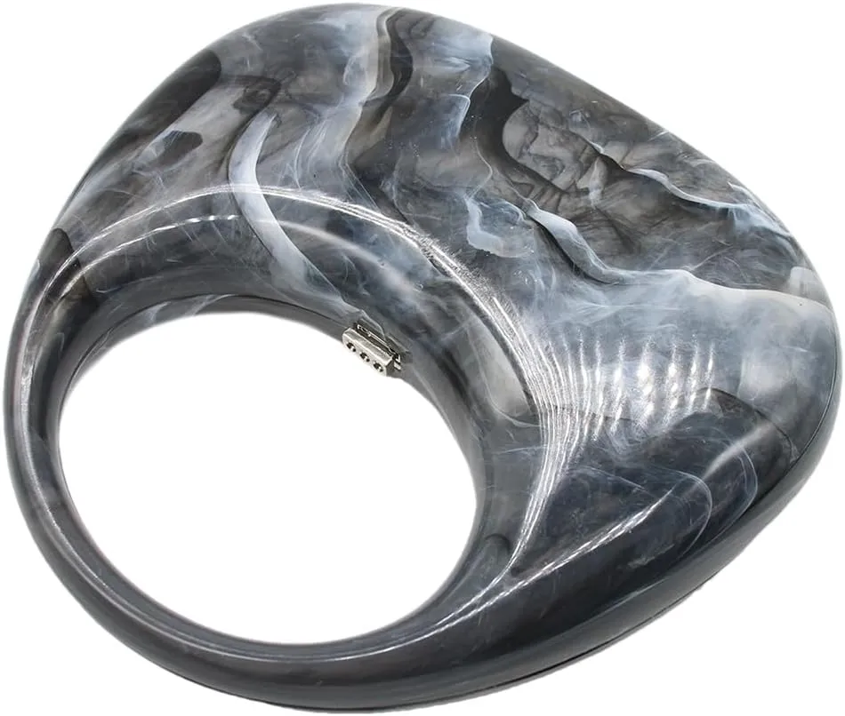 Acrylic Evening Clutch Purse Top-handle Moon Hobo Bag, Elegant Marble Handbag for Wedding Cocktail Party