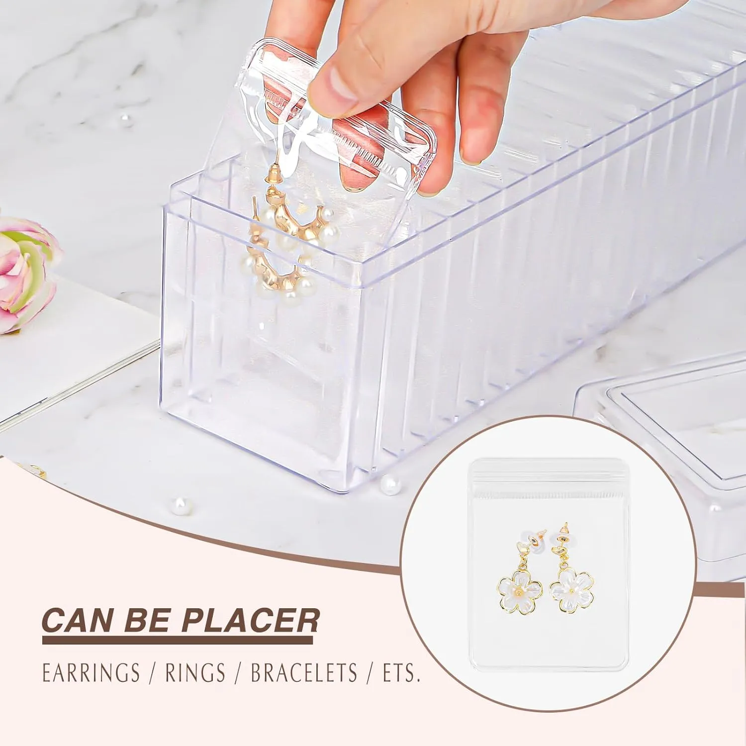 Acrylic Jewelry Box Organizer Clear Jewelry Organizer With Lid - Travel Storage Case, for Earrings, Rings, Necklaces - 2 Piece Clear Box, With 40 Portable Anti Tarnish Jewelry bags