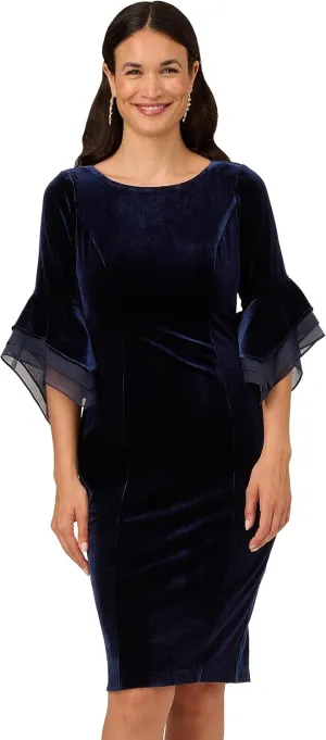 Adrianna Papell Women's Velvet Bell Sleeve Short Dress