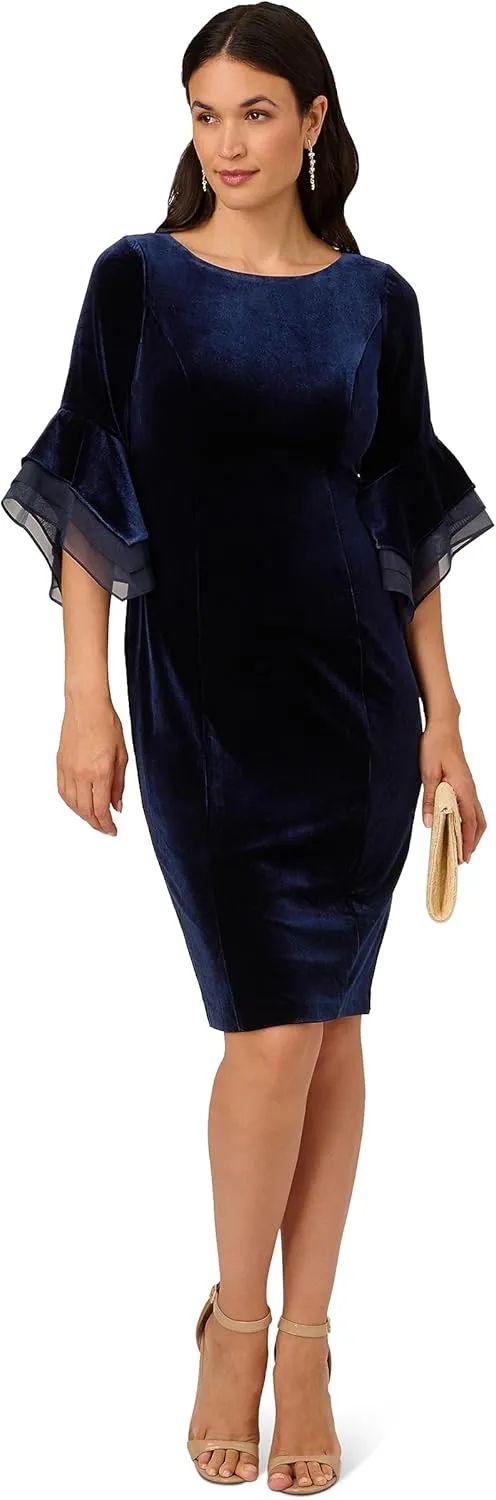 Adrianna Papell Women's Velvet Bell Sleeve Short Dress