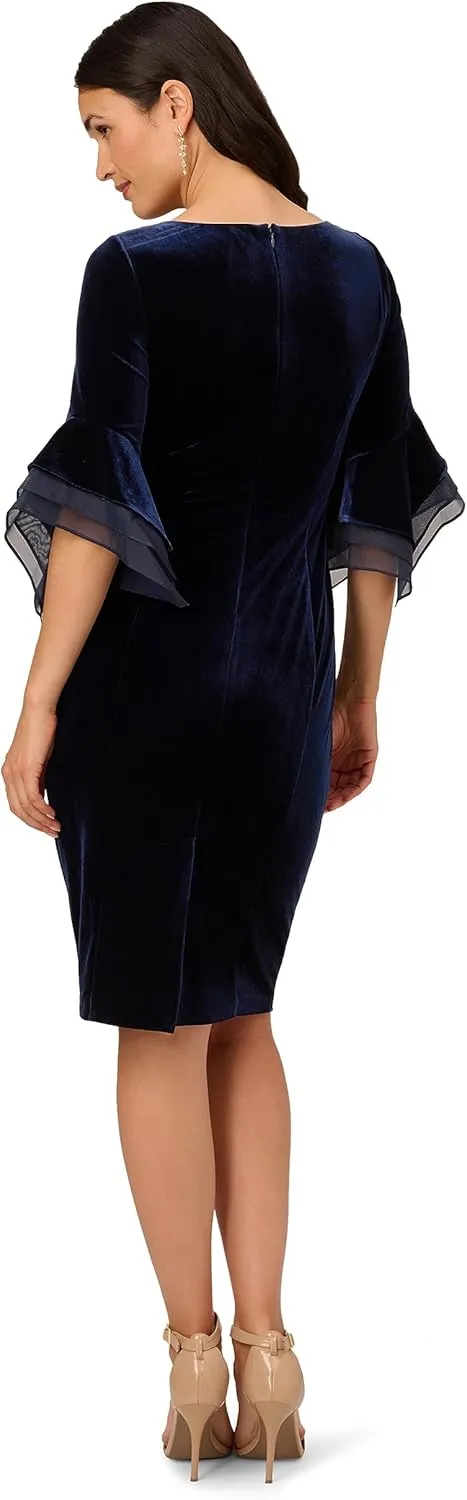 Adrianna Papell Women's Velvet Bell Sleeve Short Dress