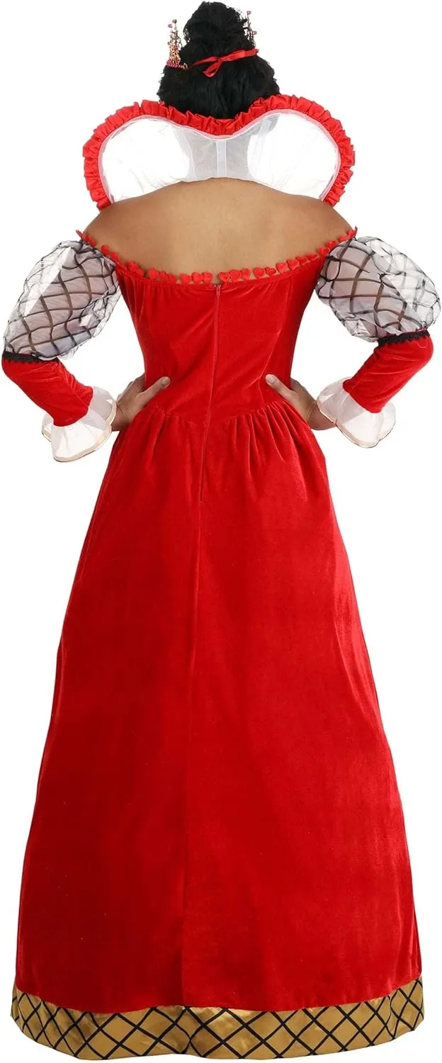 Adult Queen Of Hearts Costume | Velvet Royal Dress, Alice In Wonderland Monarchy Red Women's Outfit