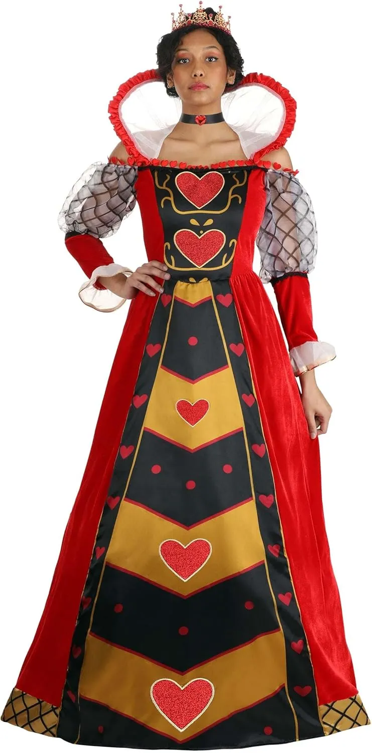 Adult Queen Of Hearts Costume | Velvet Royal Dress, Alice In Wonderland Monarchy Red Women's Outfit