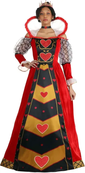Adult Queen Of Hearts Costume | Velvet Royal Dress, Alice In Wonderland Monarchy Red Women's Outfit