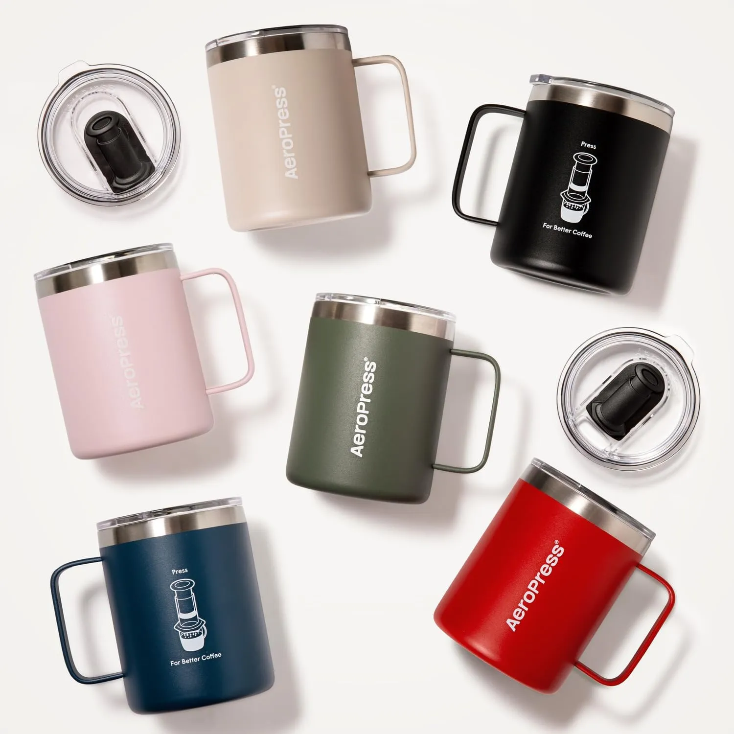 AeroPress Travel Coffee Mug with Handle, Double-Wall Vacuum Insulated Stainless Steel with Splash-Resistant Slider Lid, Compatible for Hot or Cold Drinks, Dishwasher Safe, 12 oz, Pink
