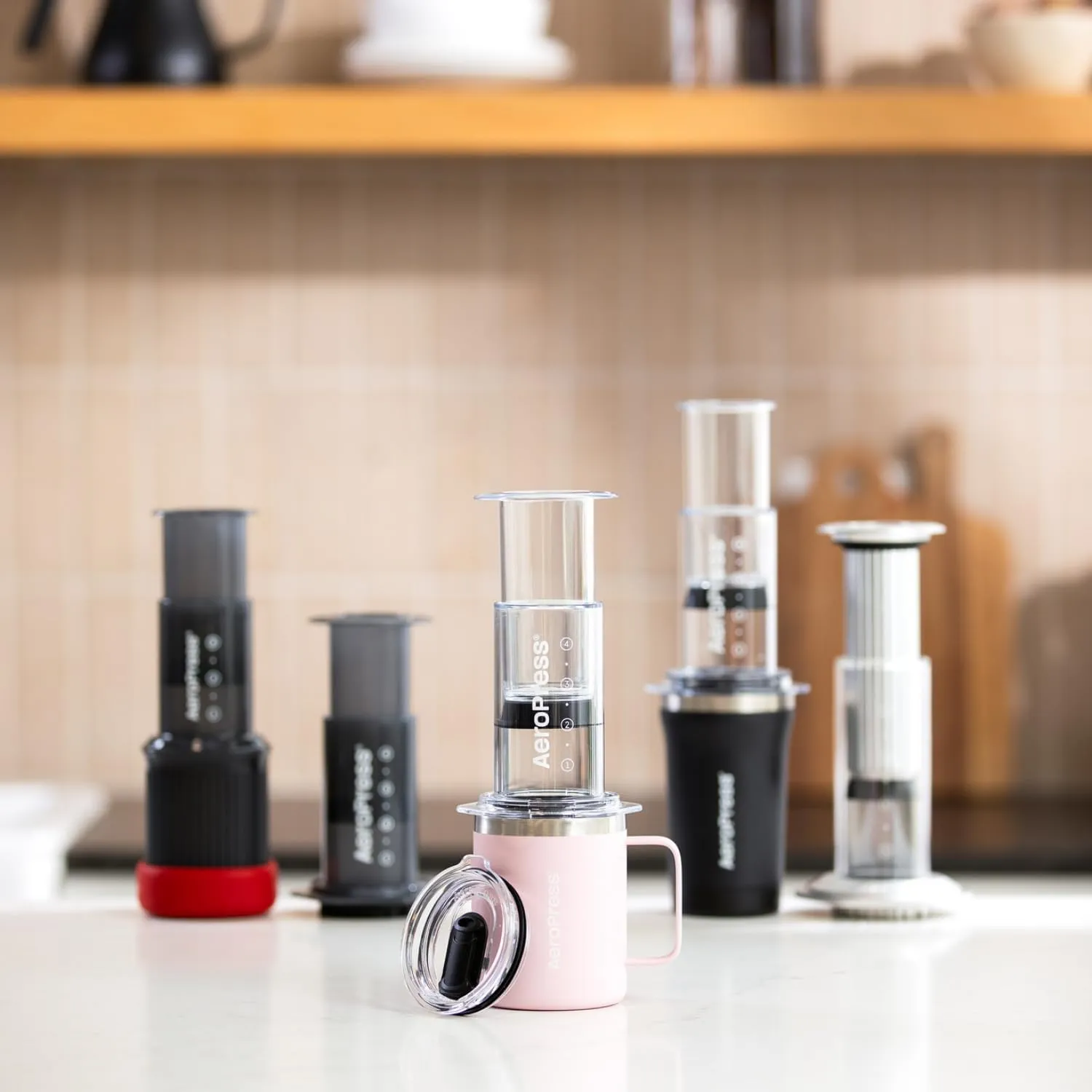 AeroPress Travel Coffee Mug with Handle, Double-Wall Vacuum Insulated Stainless Steel with Splash-Resistant Slider Lid, Compatible for Hot or Cold Drinks, Dishwasher Safe, 12 oz, Pink