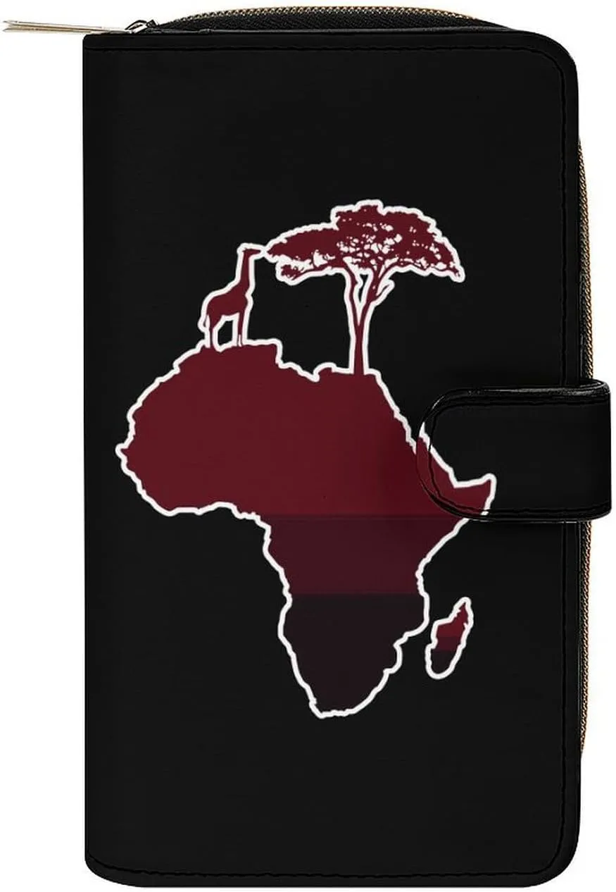 African Safari Map Silhouette Purses for Women Zipper Leather Clutch Purse Travel Handbag Card Case Wallet, 19.7x11x3.5cm, style, 202403123