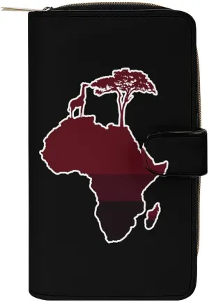 African Safari Map Silhouette Purses for Women Zipper Leather Clutch Purse Travel Handbag Card Case Wallet, 19.7x11x3.5cm, style, 202403123