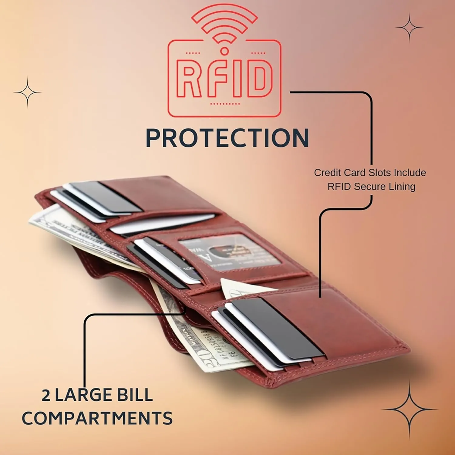 AG Wallets RFID Blocking Wallet for Men - Trifold Minimalist Slim Wallet with 10 Credit Card Slots & 3 Side Slots - 100% Genuine Leather Travel Wallet - Secure Compact Wallet - Burgundy