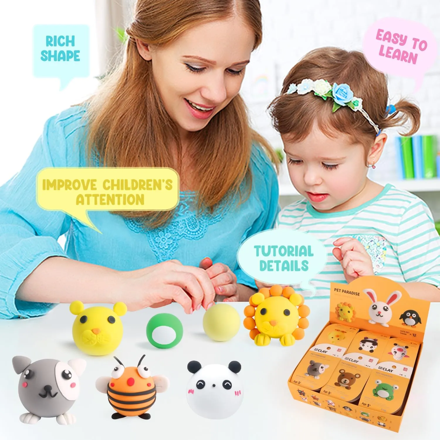 Air Dry Clay Kits - Modeling Clay for Kids, Ultra Light & Soft, Safe & Non-Toxic, DIY Air Dry Clays Kit with Sculpting Tools and Tutorials, Creatible Art Crafts Toys Gifts for Boys Girls
