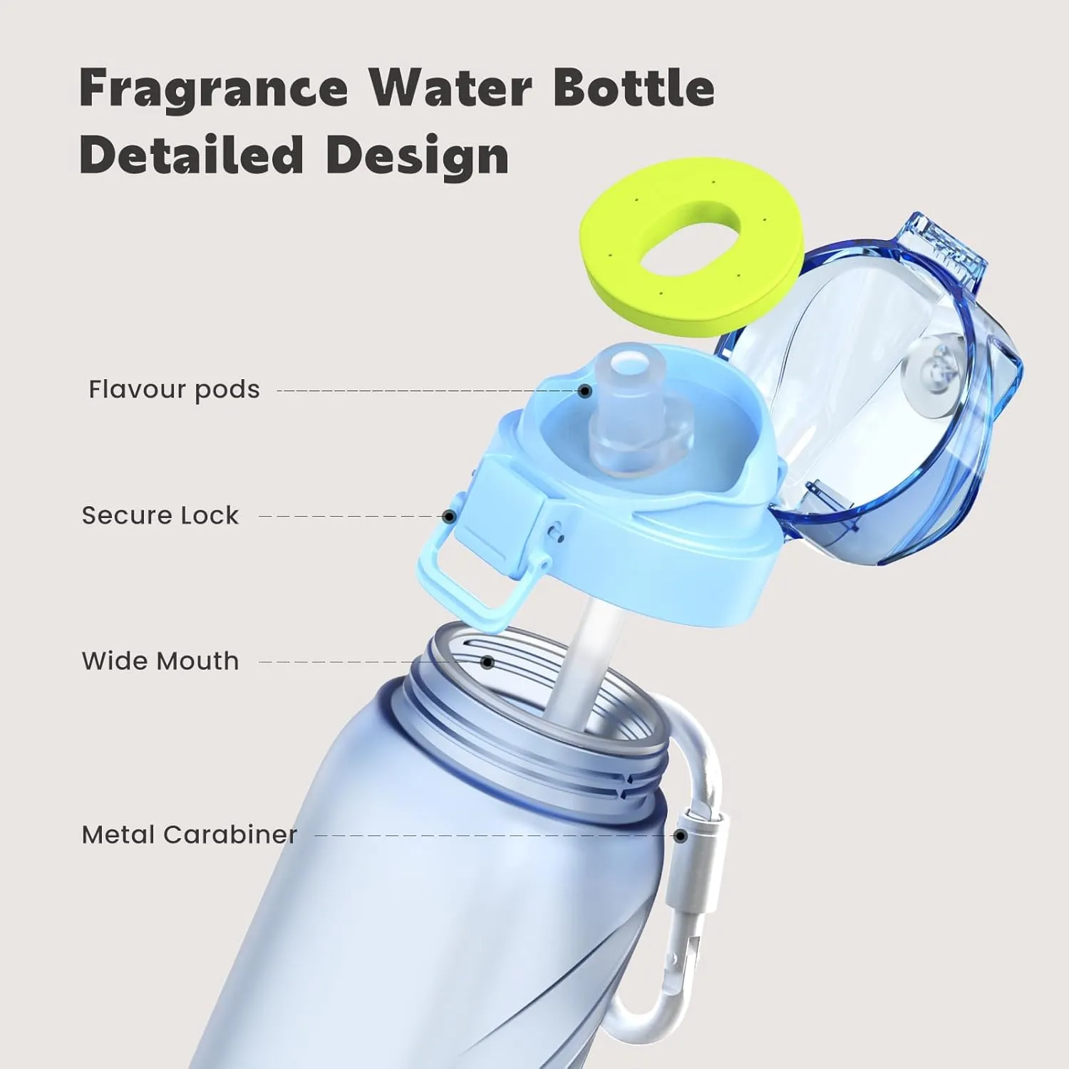 Air Water Up Bottle with Flavour Pod, 32oz Leakproof Sports Water Bottle with Straw, Scent Water Bottle Flip Top Durable BPA-Free Tritan, Perfect for Office, School, Gym, and Sports -Black