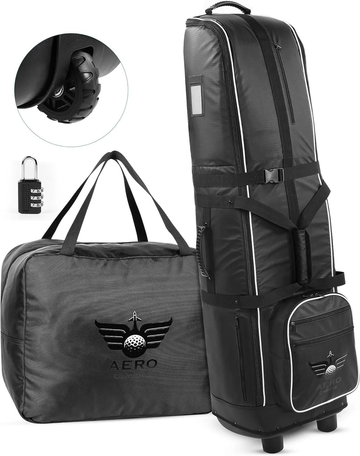 Airline Golf Travel Bag with Wheels, Heavy Duty Gortex Waterproof Material. TSA Approved Protection Lock, Storage Cover Included