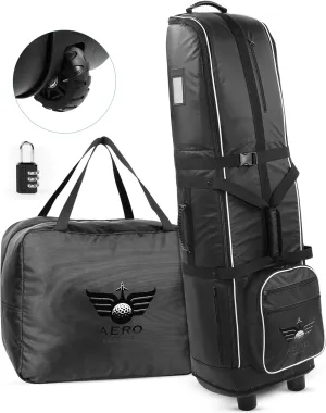 Airline Golf Travel Bag with Wheels, Heavy Duty Gortex Waterproof Material. TSA Approved Protection Lock, Storage Cover Included