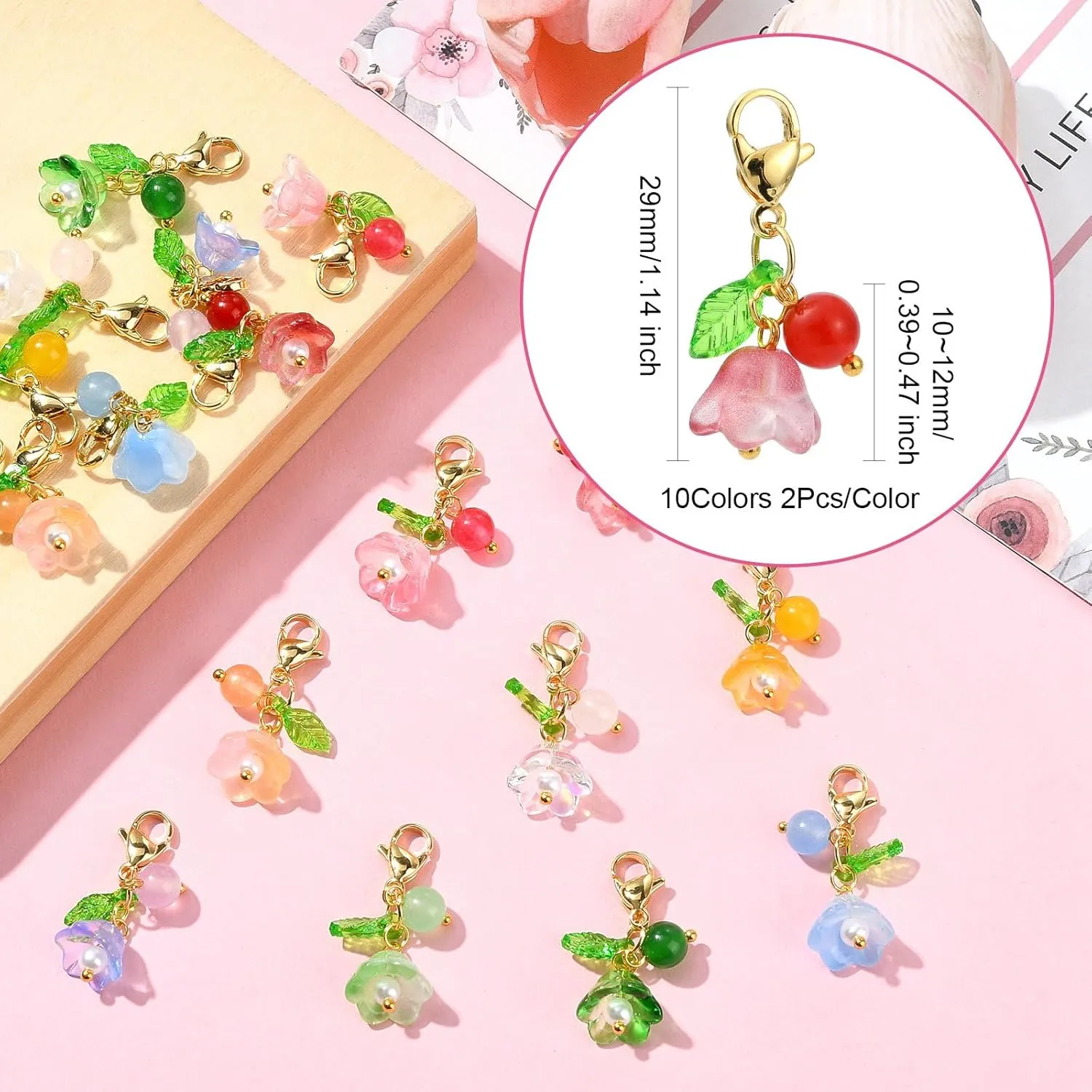 Airssory Mixed Styles Animal Sport Cross Keychain Flower Gemstone Keychian Charms with Clasps for Backpack Purse Decor