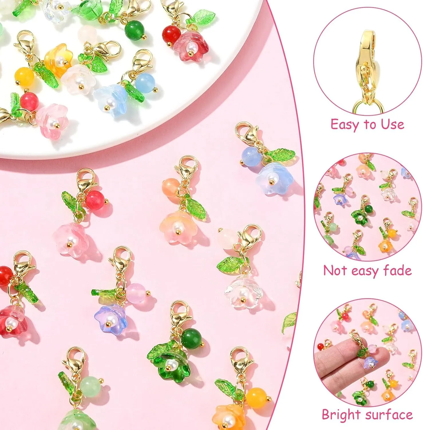 Airssory Mixed Styles Animal Sport Cross Keychain Flower Gemstone Keychian Charms with Clasps for Backpack Purse Decor