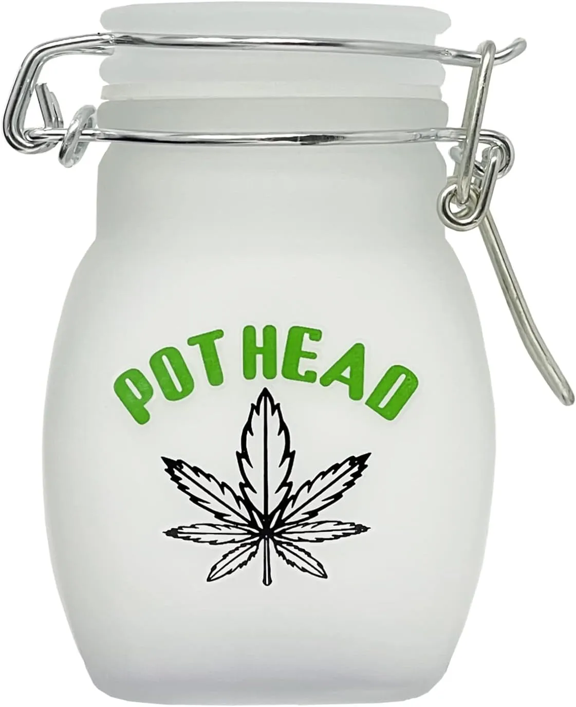Airtight Glass Herb Jar Small 3.5inch Tall (Frosted White/Pot Head)