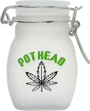 Airtight Glass Herb Jar Small 3.5inch Tall (Frosted White/Pot Head)