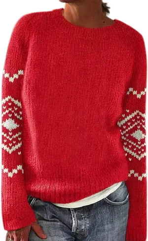 Akivide Women's Pullover Colorful Sweaters Casual Loose Long Sleeve Boho Knit Holiday Sweater Jumper Tops