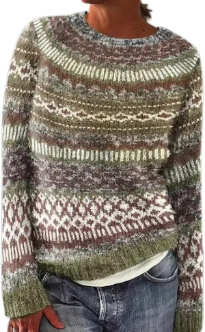 Akivide Women's Pullover Colorful Sweaters Casual Loose Long Sleeve Boho Knit Holiday Sweater Jumper Tops