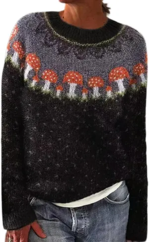 Akivide Women's Pullover Colorful Sweaters Casual Loose Long Sleeve Boho Knit Holiday Sweater Jumper Tops