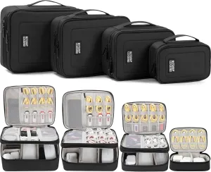 AKOZLIN Padded 4pcs/set Double Layer Travel Organizer Office Cord Cable Electronics Accessories Bag Electrical Cord Management Case Black