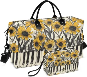 ALAZA Bee Flowers Piano Keys Travel Duffel Bag Gym Bag Sports Tote Bag Weekender Overnight Travel Bag for Women Men Business Trip Workout