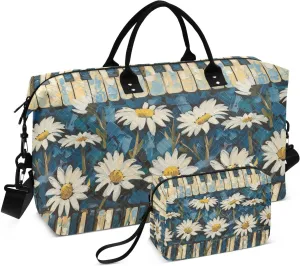 ALAZA Daisy Flowers Piano Keys Vintage Travel Duffel Bag Gym Bag Sports Tote Bag Weekender Overnight Travel Bag for Women Men Business Trip Workout