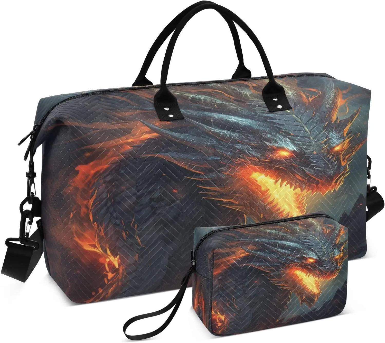 ALAZA Dragon Dark Background Travel Duffel Bag Gym Bag Sports Tote Bag Weekender Overnight Travel Bag for Women Men Business Trip Workout