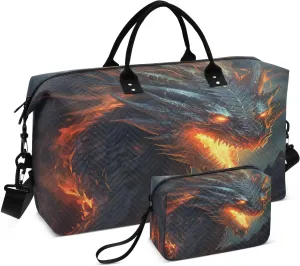 ALAZA Dragon Dark Background Travel Duffel Bag Gym Bag Sports Tote Bag Weekender Overnight Travel Bag for Women Men Business Trip Workout